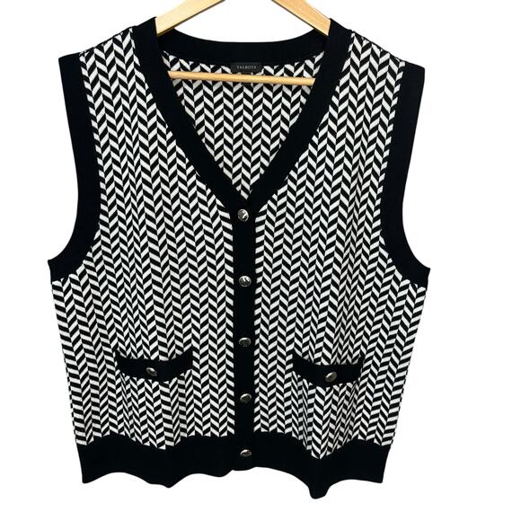 Talbots Women’s Black White Wool Blend Sweater Vest Herringbone XL - Picture 1 of 7